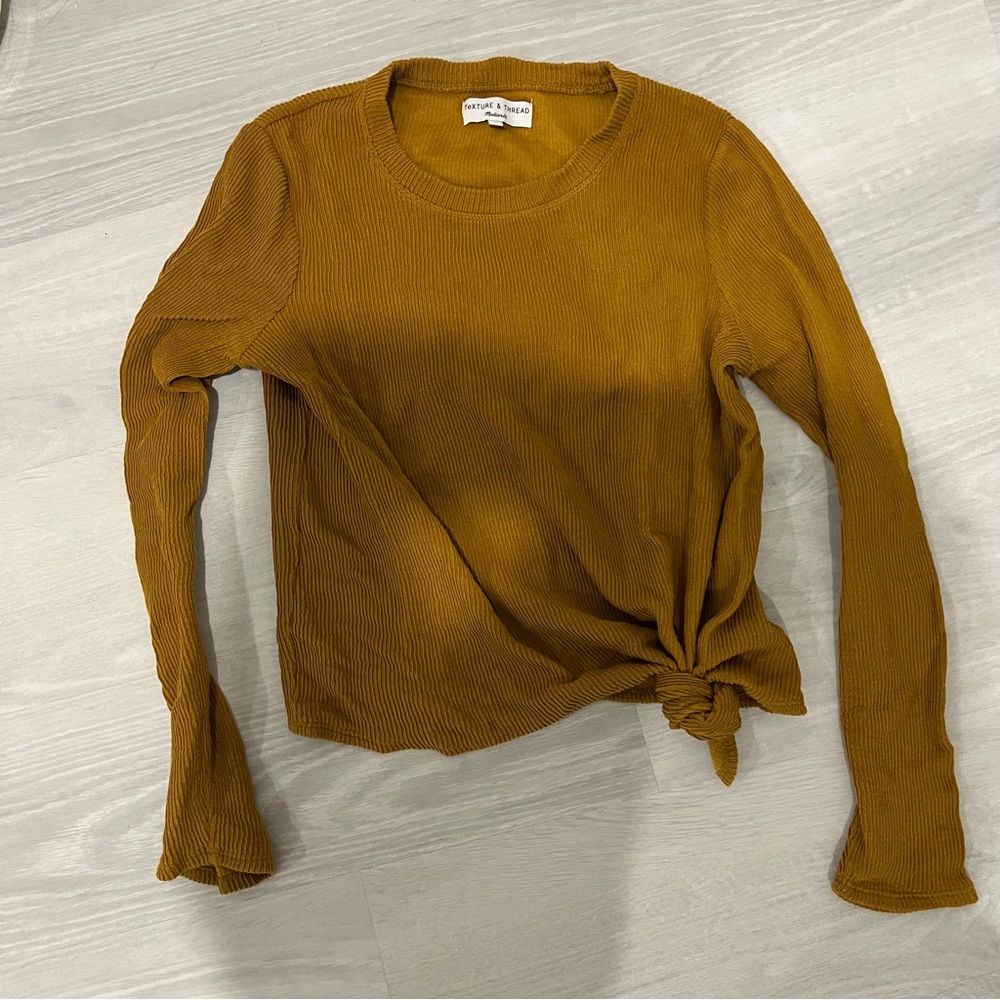 Madewell Texture & Thread Mustard Yellow Corduroy Long Sleeve‎ Top with Knot